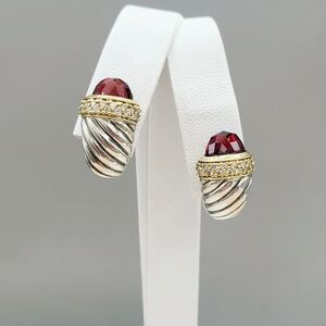 David Yurman Waverly Earrings With Garnet , Diamonds and Gold